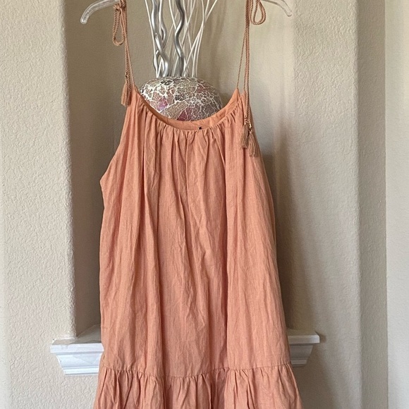 Lulus Dreaming of Sunshine Light Orange Tie-Strap Mini Dress Size L - Picture 8 of 9